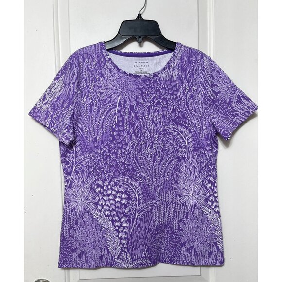 Talbots Cotton Crewneck Short Sleeve Tee in Deep Lavender/White Mp - Picture 8 of 8